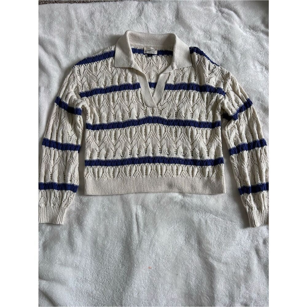 Cream Airy Open-Knit Lightweight Sweater Coastal Cottagecore Beachy Medium - Picture 8 of 15